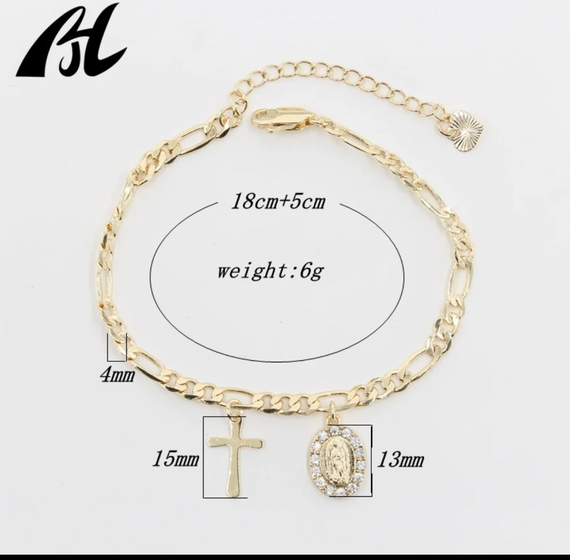 14k gold plated Virgin Mary bracelet